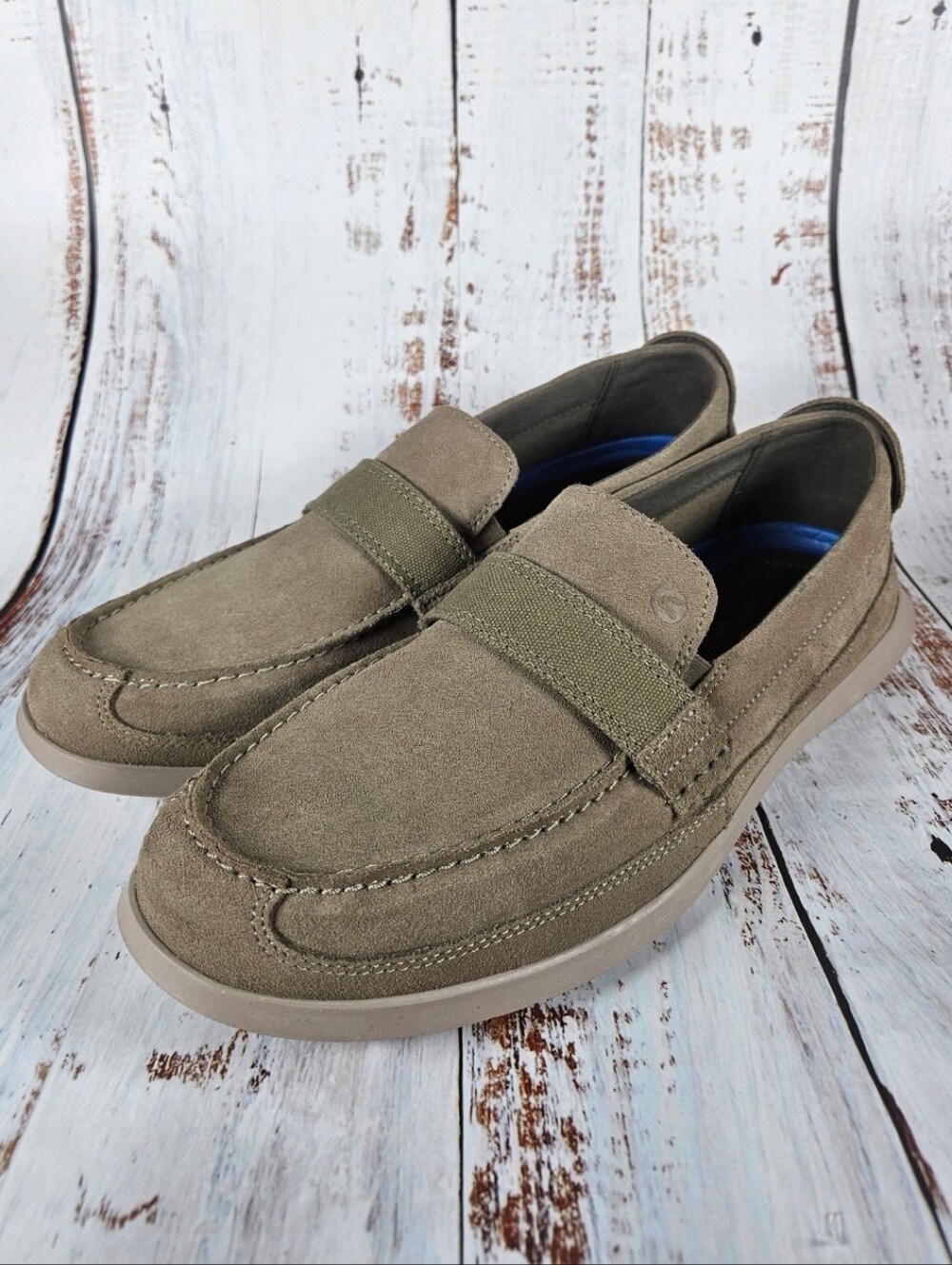 NWT Clarks Flexway Band Olive Taupe Suede Loafers / Mens Size 10.5
